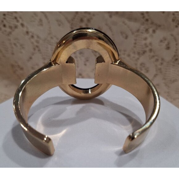 EUC Vintage Gold-Tone & Black Cuff Bangle Bracelet With Clear Rhinestones - Picture 5 of 6